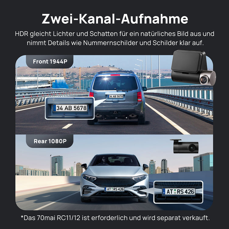 70mai A510 Dash Cam 2.7K Ultra Full HD Dual-channel Optional