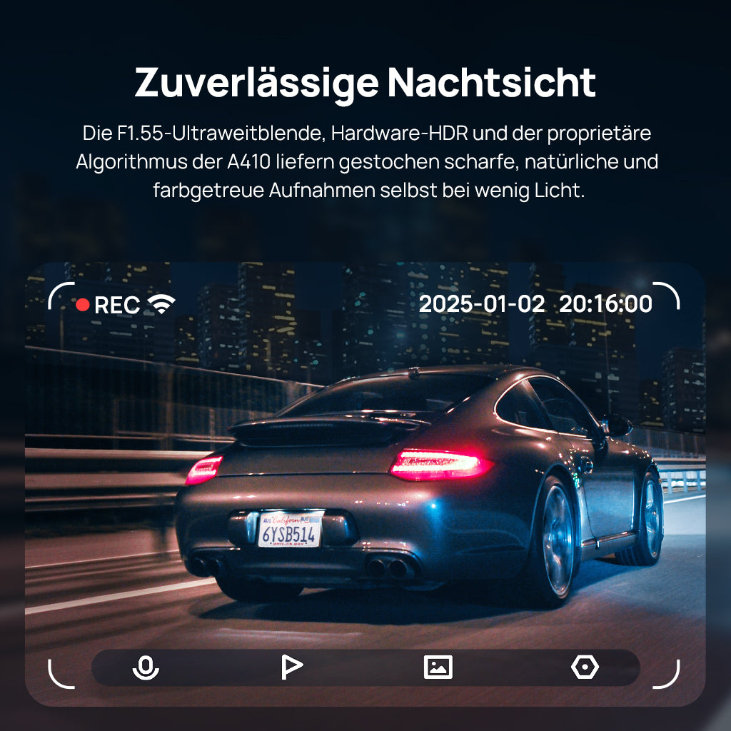 70mai Dash Cam A410 2.5K HDR Dual w/ GPS, Emergency Record, G-Sensor, App Control & Compact Design