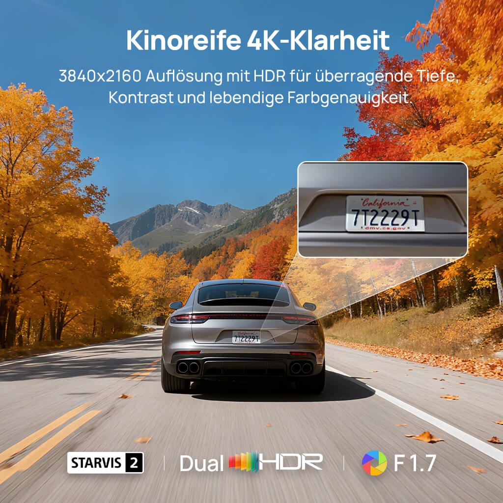 70mai Dash Cam 4K M800 with Built-In eMMC, Dual Sony STARVIS 2, HDR Recording, 4G LTE & Compact Design